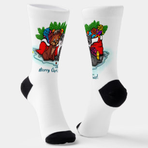 Kitty and Puppy , Happy XMas Socks