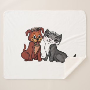 Kitty and Puppy  Sherpa Blanket