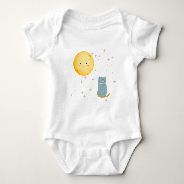 Kitty and the moon baby bodysuit (Front)