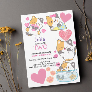 kitty baby girl 2nd birthday invitation