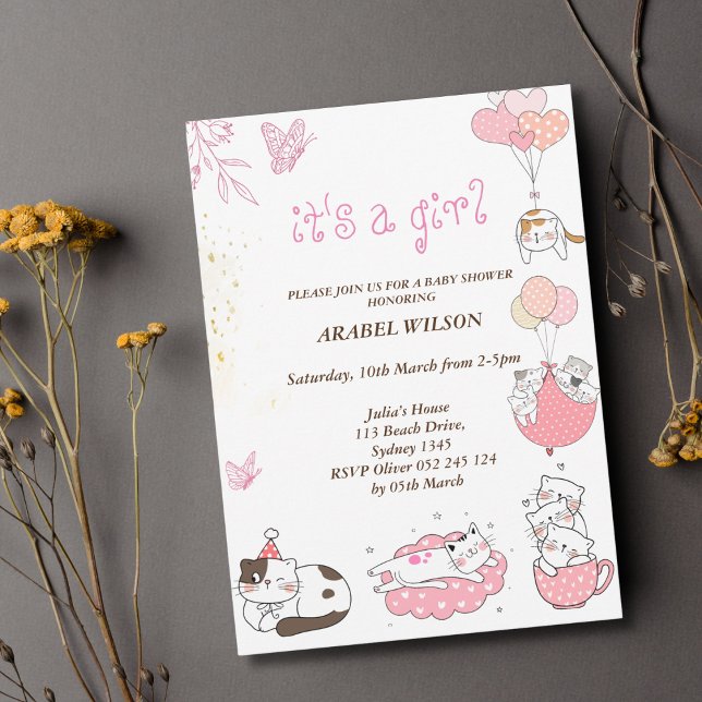 kitty baby girl baby shower invitation (Creator Uploaded)