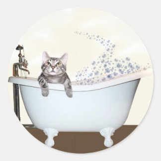Kitty bath time classic round sticker