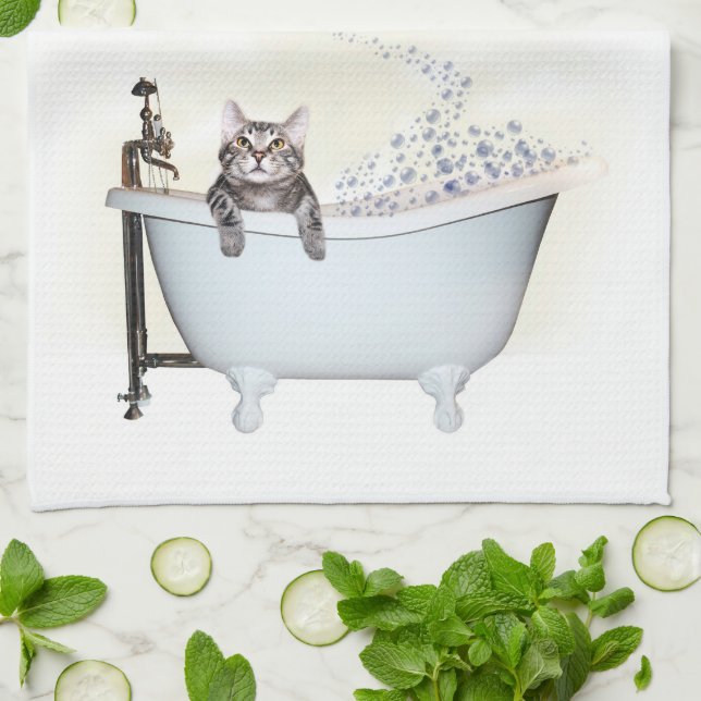 Kitty bath time tea towel (Folded)