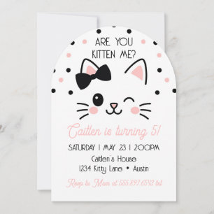 Kitty Birthday Are You Kitten Me Pink  Invitation