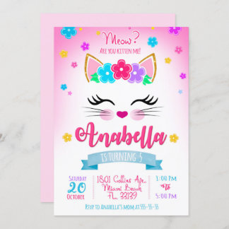 Kitty birthday invitation, Kitten party Invitation
