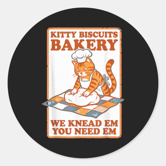 Kitty biscuits bakery funny cat kneading dough mem classic round sticker (Front)