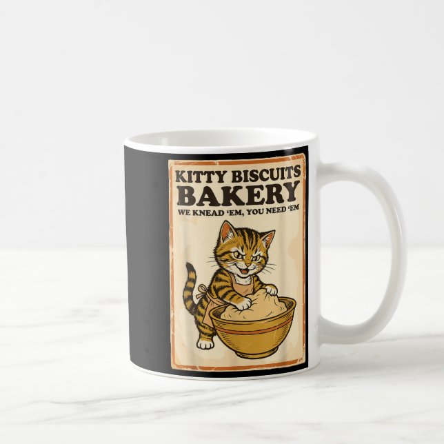 Kitty biscuits bakery funny cat kneading dough mem coffee mug (Right)