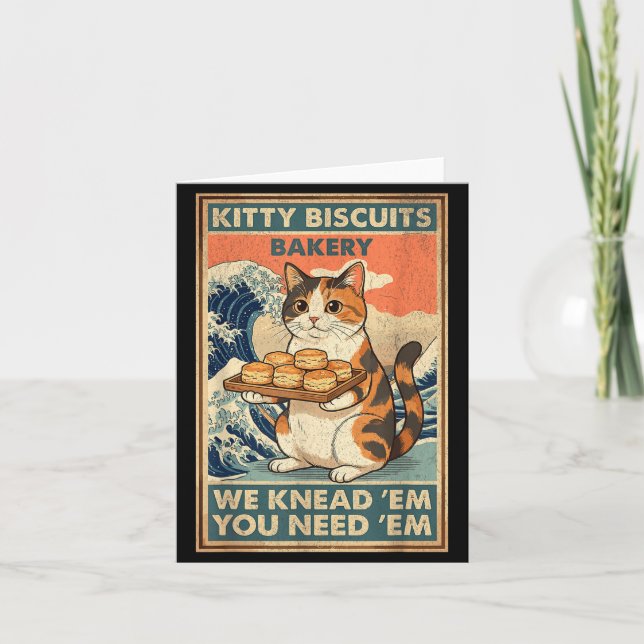 Kitty biscuits bakery great wave cat kneading meme card (Front)
