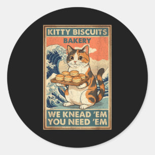 Kitty biscuits bakery great wave cat kneading meme classic round sticker