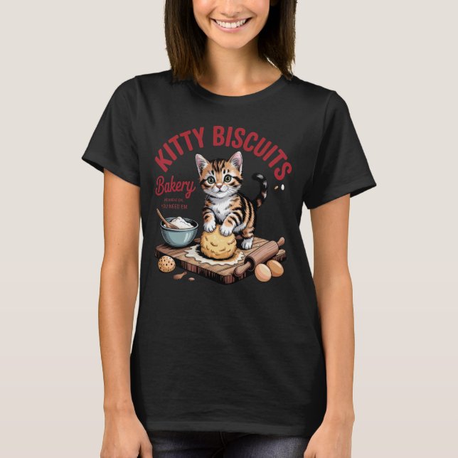 Kitty Biscuits Bakery We Knead Em Cat Baking T-Shirt (Front)