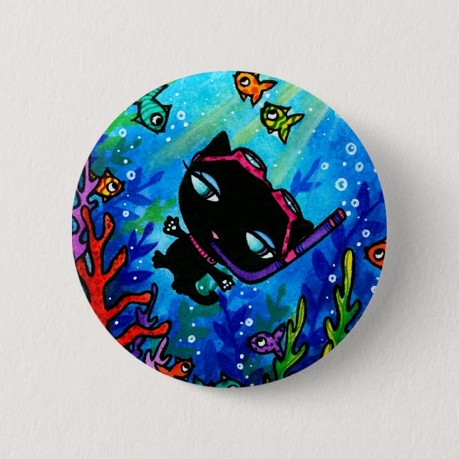 Kitty Bobbin Swims with the Fish Cat Button (Front)
