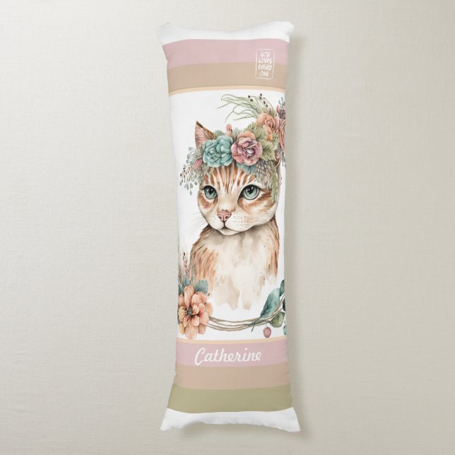 Kitty Boho DBLsided pastel God loves every1 custom Body Cushion (Front Vertical)