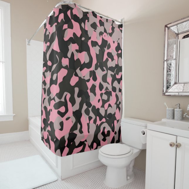 Kitty Camo Shower Curtain (In Situ)