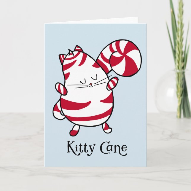 Kitty Cane Candy Cane Christmas Blank Inside Card (Front)