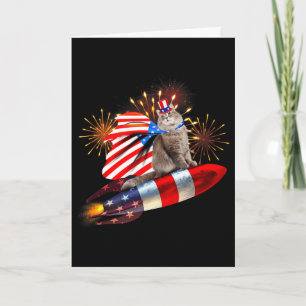Kitty Cat 4th Of July Rocket With Fireworks Usa Pa Card