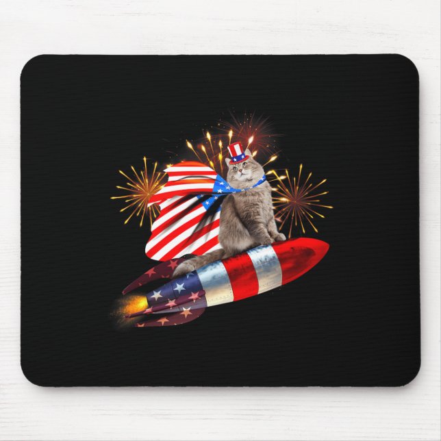 Kitty Cat 4th Of July Rocket With Fireworks Usa Pa Mouse Mat (Front)