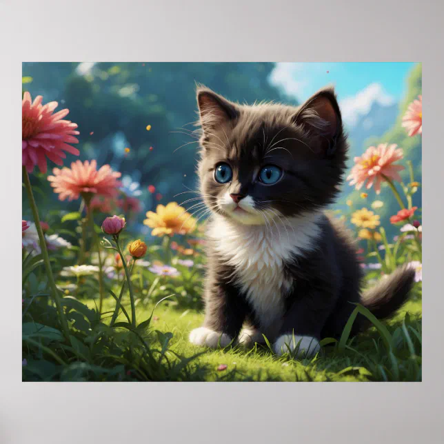 Kitty Cat 5:4 Feline Kitten Black Tuxedo Poster | Zazzle