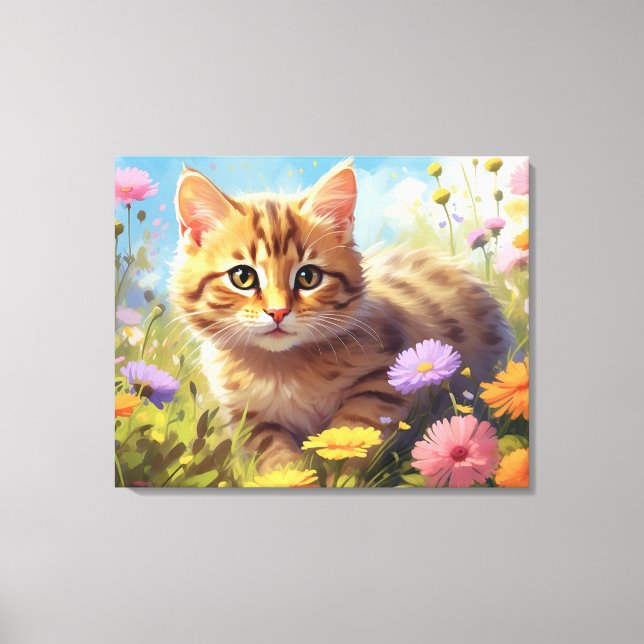 *~*  Kitty Cat 5:4  Kitten Field Wild Flowers AP68 Canvas Print (Front)