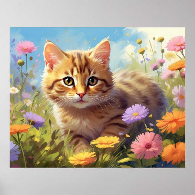 *~*  Kitty Cat 5:4  Kitten Field Wild Flowers AP68 Poster (Front)