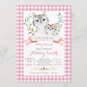 Kitty cat baby shower invitation pink girl