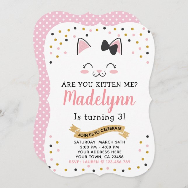 Kitty Cat Birthday Invitation (Front/Back)