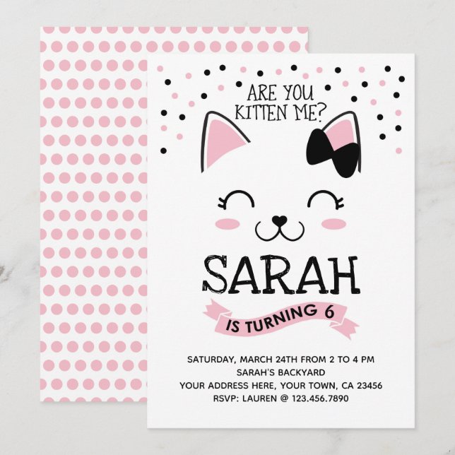 Kitty Cat Birthday Invitation (Front/Back)