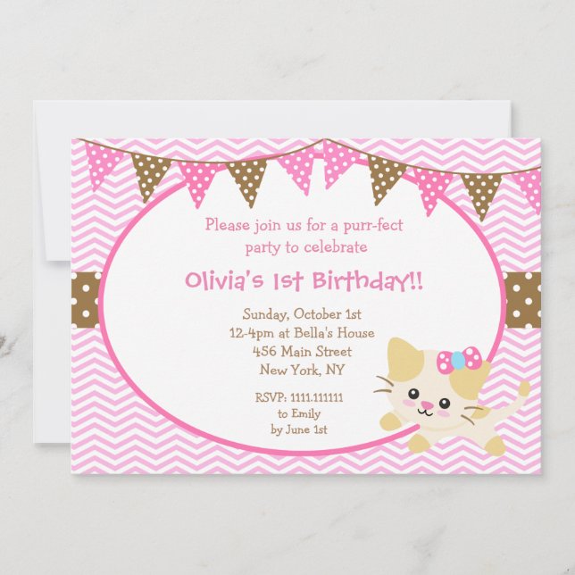 Kitty Cat Birthday Invitations (Front)