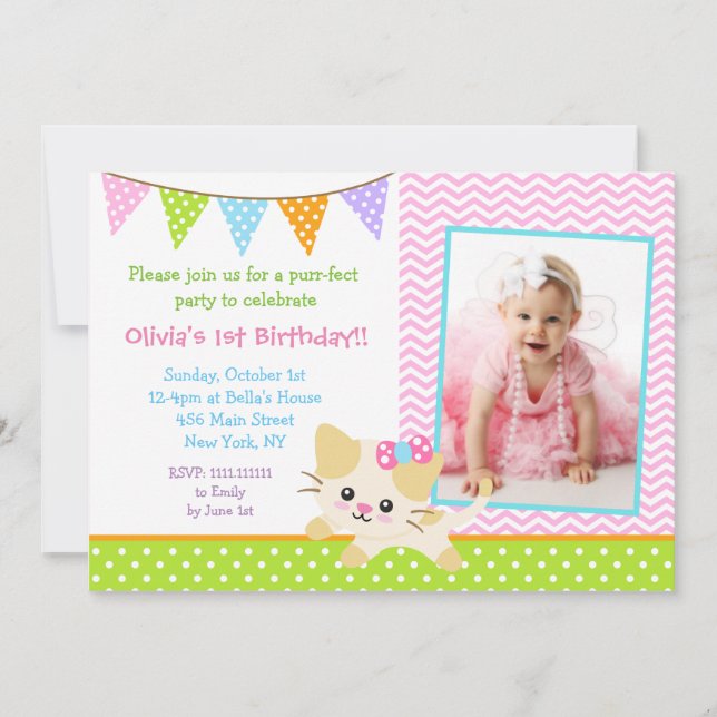 Kitty Cat Birthday Invitations (Front)
