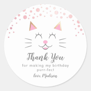 Kitty Cat Birthday Party Favour Classic Round Sticker