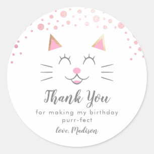 Kitty Cat Birthday Party Favour Classic Round Sticker