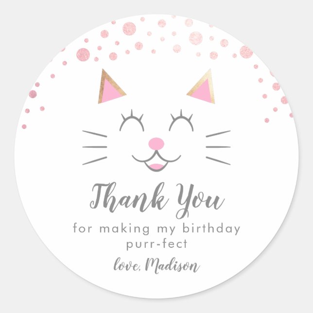 Kitty Cat Birthday Party Favour Classic Round Sticker (Front)