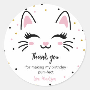 Kitty Cat Birthday Party Favour for Baby Pink Girl Classic Round Sticker