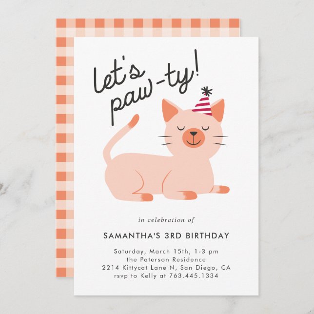 Kitty Cat Birthday Party Invitation (Front/Back)