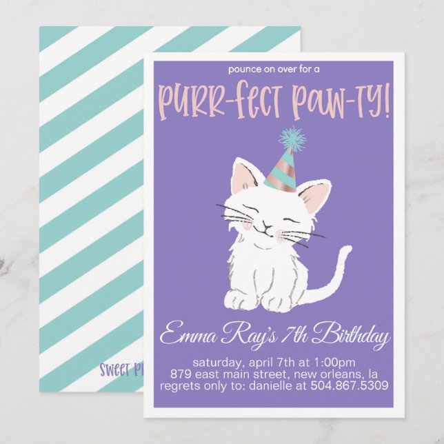 Kitty Cat Birthday Party Invitation (Front/Back)