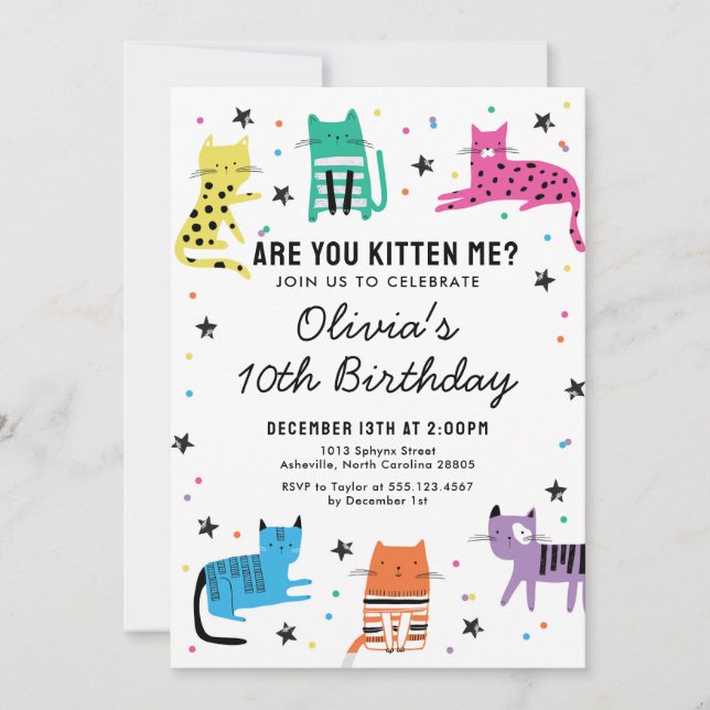 Kitty Cat Birthday Party Invitation  (Front)