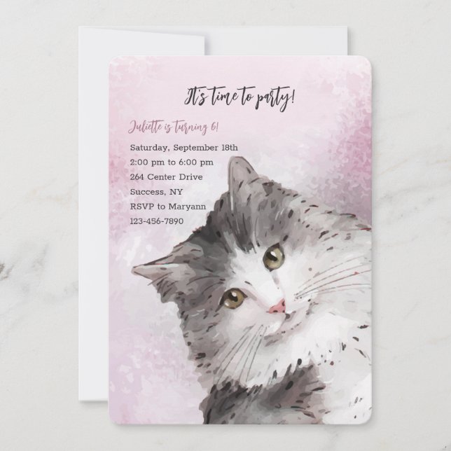 Kitty Cat Birthday Party Invitations (Front)