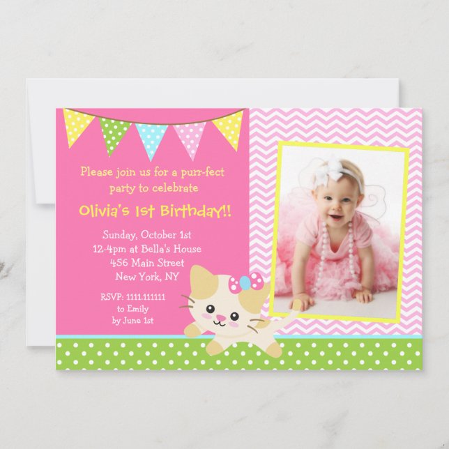 Kitty Cat Birthday Party Invitations (Front)