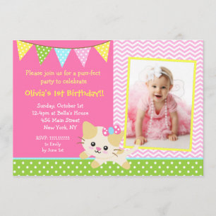 Kitty Cat Birthday Party Invitations