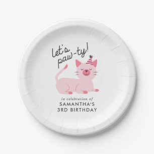 Kitty Cat Birthday Party   Let's Pawty Pink Paper Plate