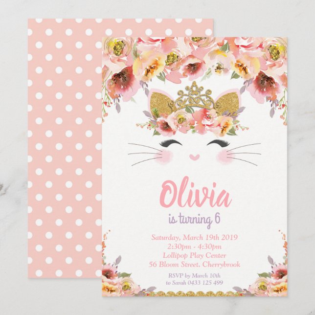 Kitty Cat Birthday Party Princess Kitty Invitation (Front/Back)