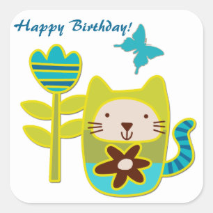 Kitty Cat Birthday Square Sticker