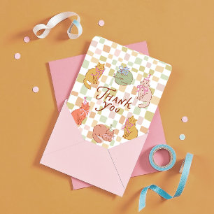 Kitty Cat Birthday Thank You Card, Retro Cat Card