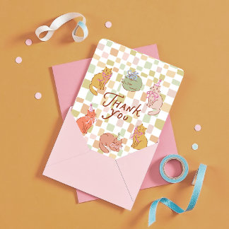 Kitty Cat Birthday Thank You Card, Retro Cat Card