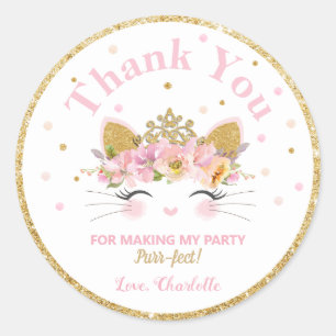 Kitty Cat Birthday Thank You Sticker Favours Label