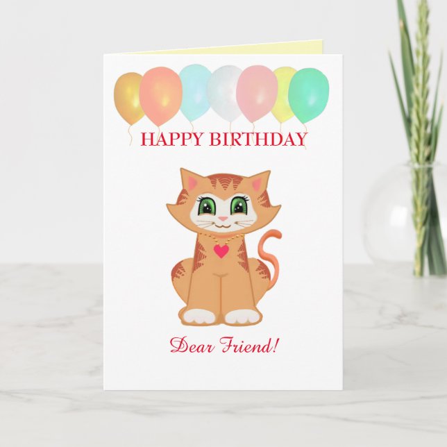 Kitty Cat Birthday Wishes for Friend Card (Front)