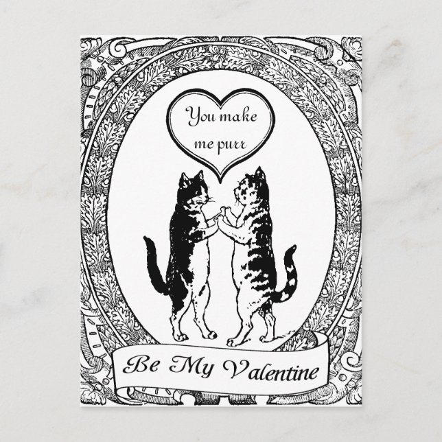 Kitty Cat Black And White Heart Valentine Holiday Postcard (Front)
