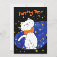 Kitty Cat Blue Starry Night with Gold Stars