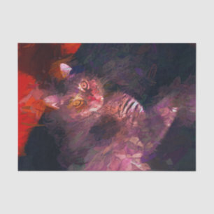 Kitty Cat Boho Purple Red Abstract Art Design Tissue Paper