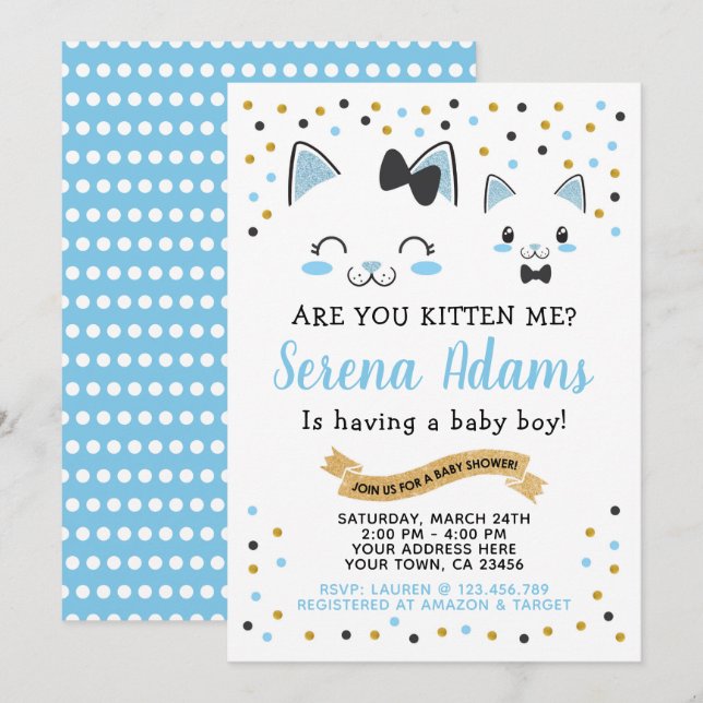 Kitty Cat Boys Baby Shower Invitation (Front/Back)