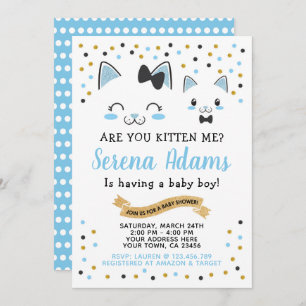 Kitty Cat Boys Baby Shower Invitation